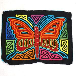 Vintage Kuna Mola Butterfly Textile Panel Folk Art